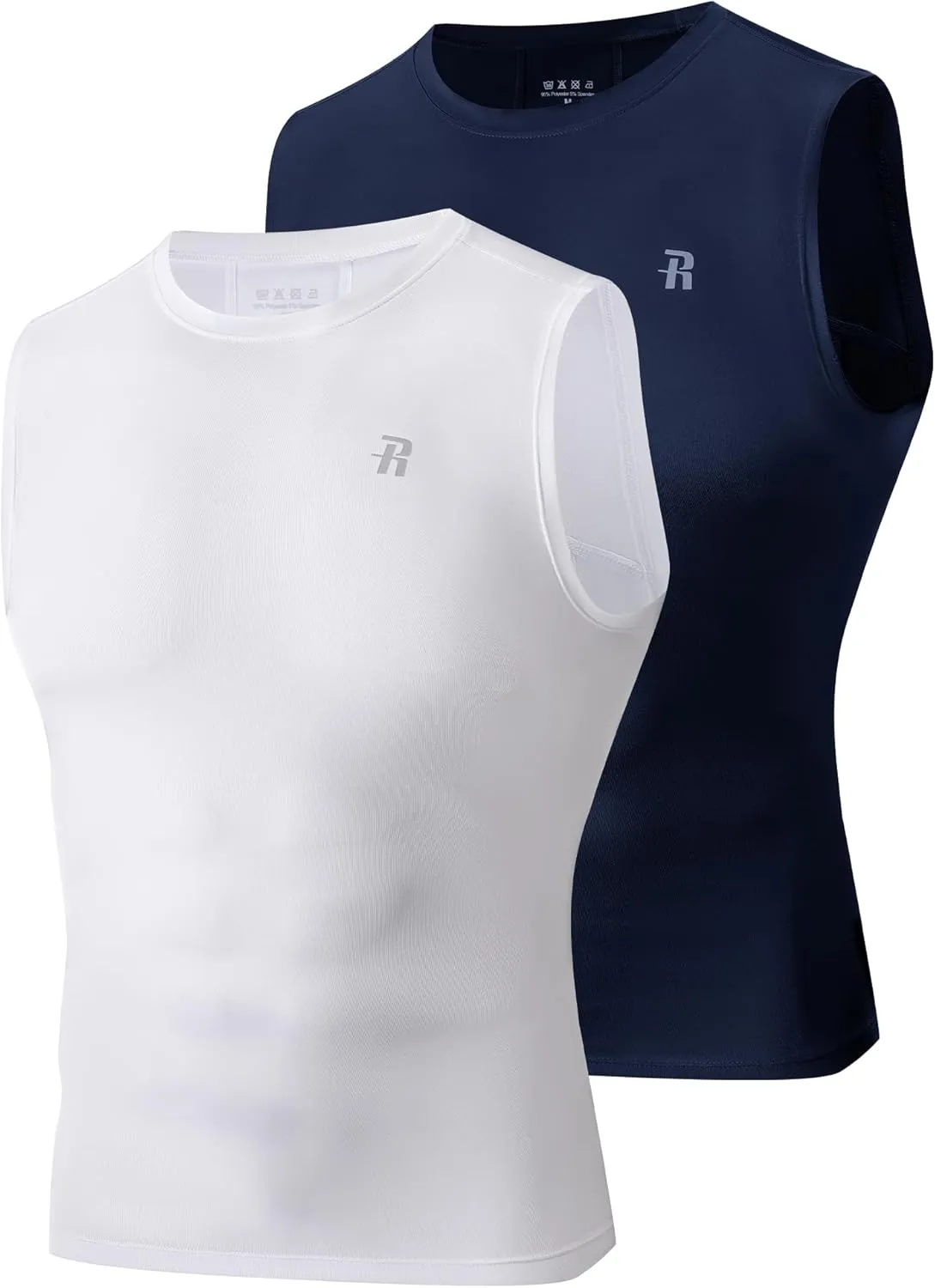 Runhit 2 Pack Men's Compression Shirts Sleeveless Workout Athletic Tank Top Sports Base Layer Undershirt