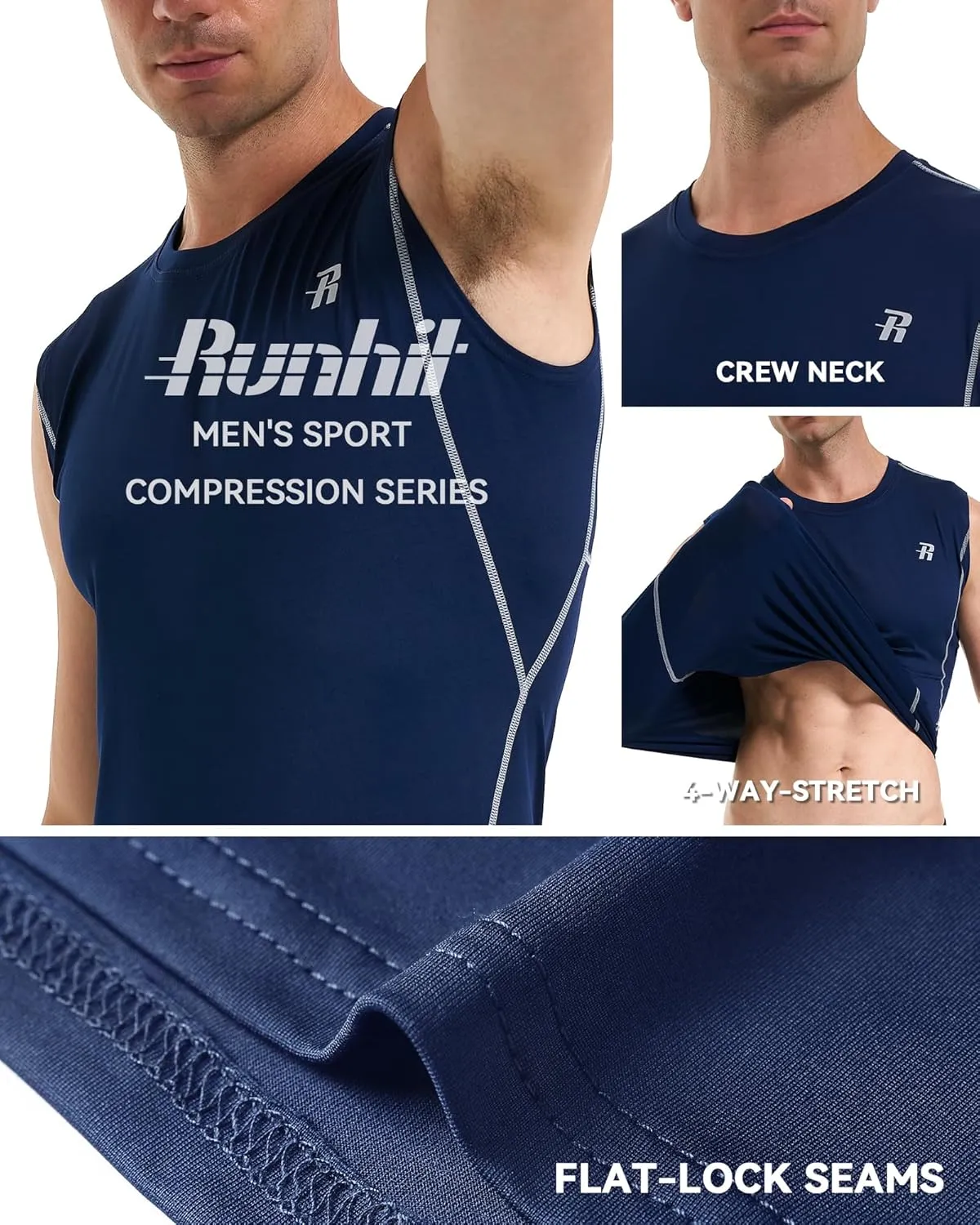 Runhit 2 Pack Men's Compression Shirts Sleeveless Workout Athletic Tank Top Sports Base Layer Undershirt