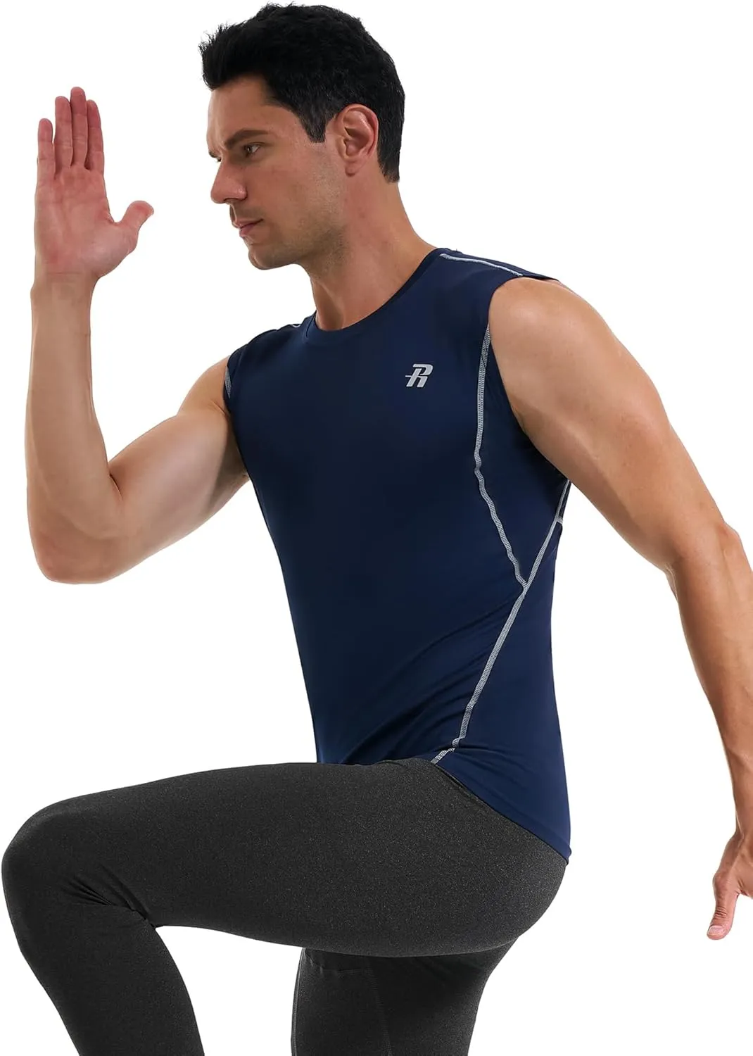 Runhit 2 Pack Men's Compression Shirts Sleeveless Workout Athletic Tank Top Sports Base Layer Undershirt