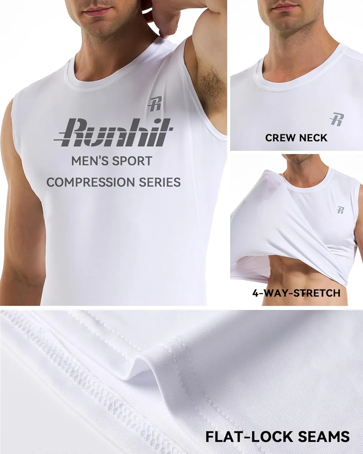 Runhit 2 Pack Men's Compression Shirts Sleeveless Workout Athletic Tank Top Sports Base Layer Undershirt