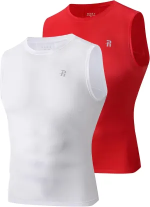 Runhit 2 Pack Men's Compression Shirts Sleeveless Workout Athletic Tank Top Sports Base Layer Undershirt