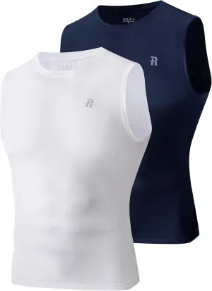 Runhit 2 Pack Men's Compression Shirts Sleeveless Workout Athletic Tank Top Sports Base Layer Undershirt