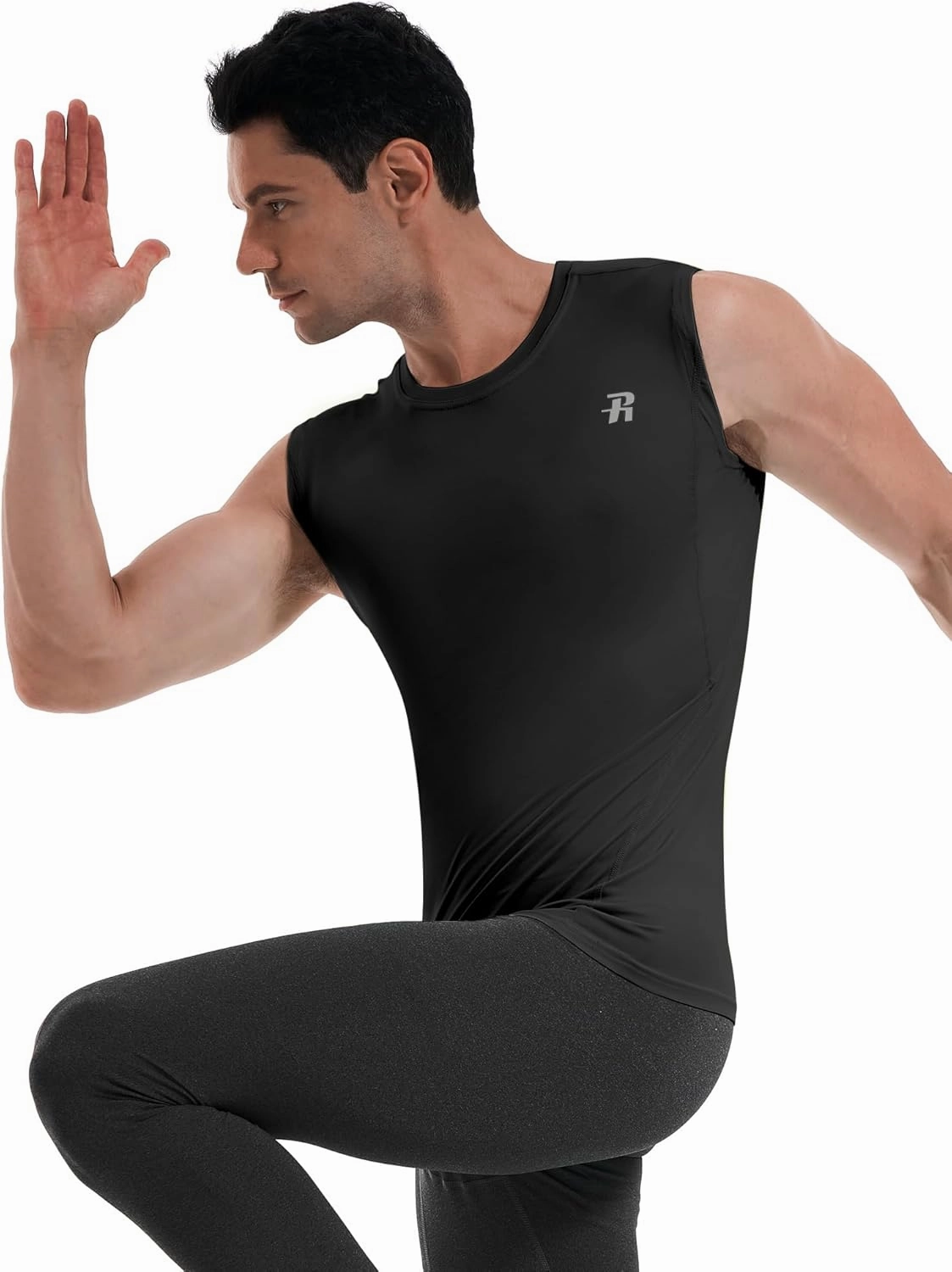 Runhit 2 Pack Men's Compression Shirts Sleeveless Workout Athletic Tank Top Sports Base Layer Undershirt