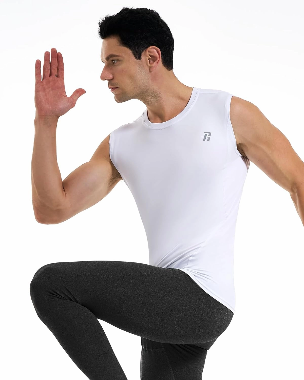 Runhit 2 Pack Men's Compression Shirts Sleeveless Workout Athletic Tank Top Sports Base Layer Undershirt