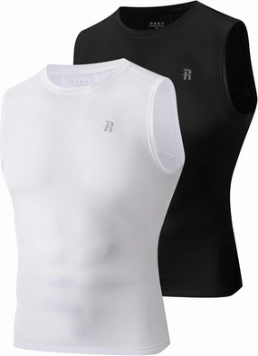 Runhit 2 Pack Men's Compression Shirts Sleeveless Workout Athletic Tank Top Sports Base Layer Undershirt