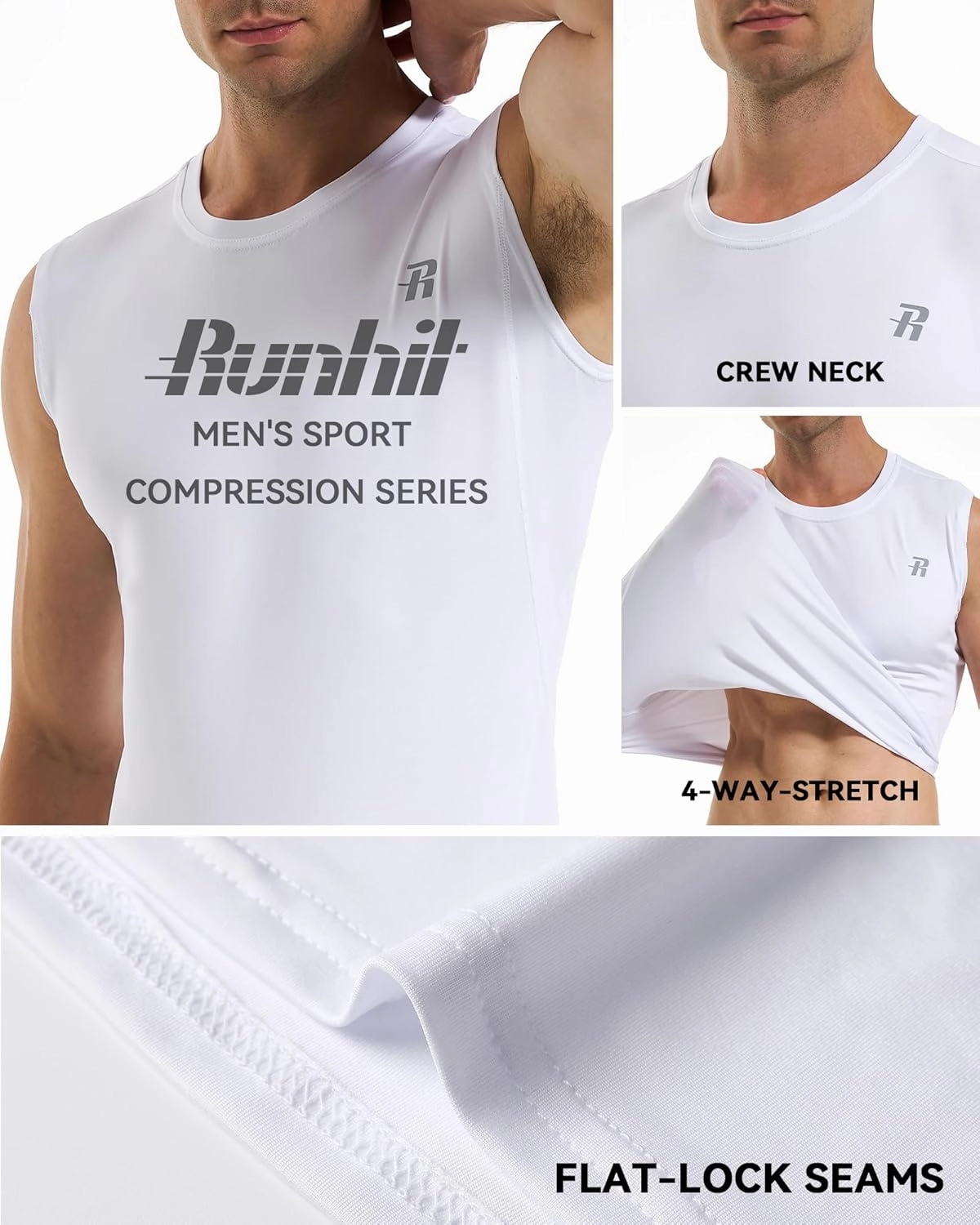 Runhit 2 Pack Men's Compression Shirts Sleeveless Workout Athletic Tank Top Sports Base Layer Undershirt