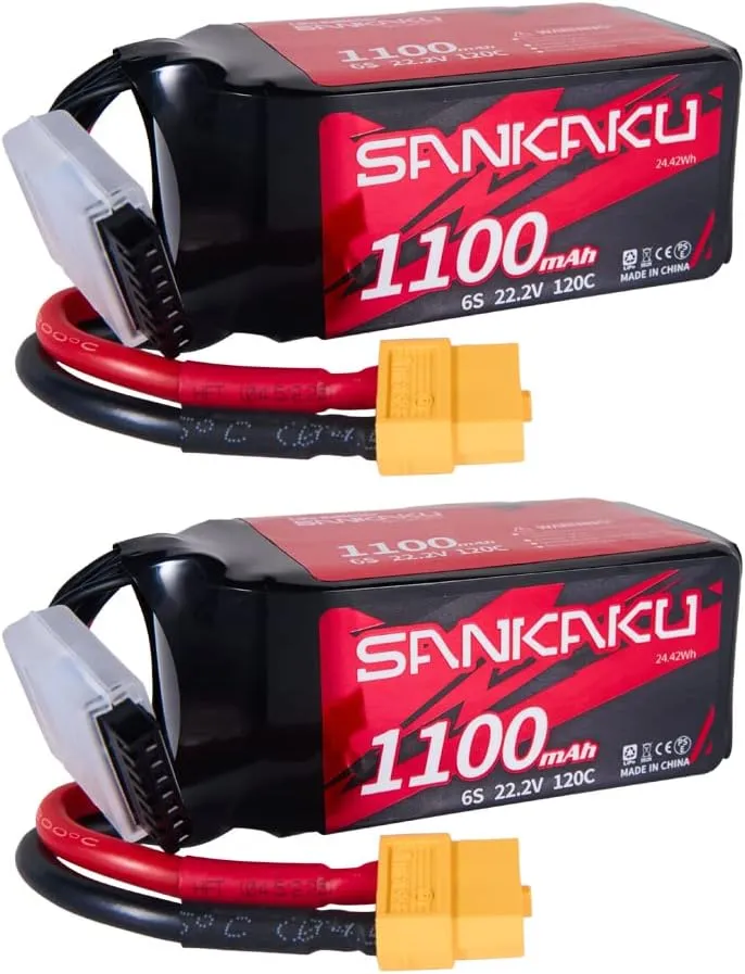SANKAKU 1100mAh 6S Lipo Battery 120C 22.2V Lipo Soft Pack with XT60 Connector for RC FPV Drone Helicopter Quadcopter Racing Hobby 2pcs