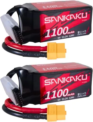 SANKAKU 1100mAh 6S Lipo Battery 120C 22.2V Lipo Soft Pack with XT60 Connector for RC FPV Drone Helicopter Quadcopter Racing Hobby 2pcs