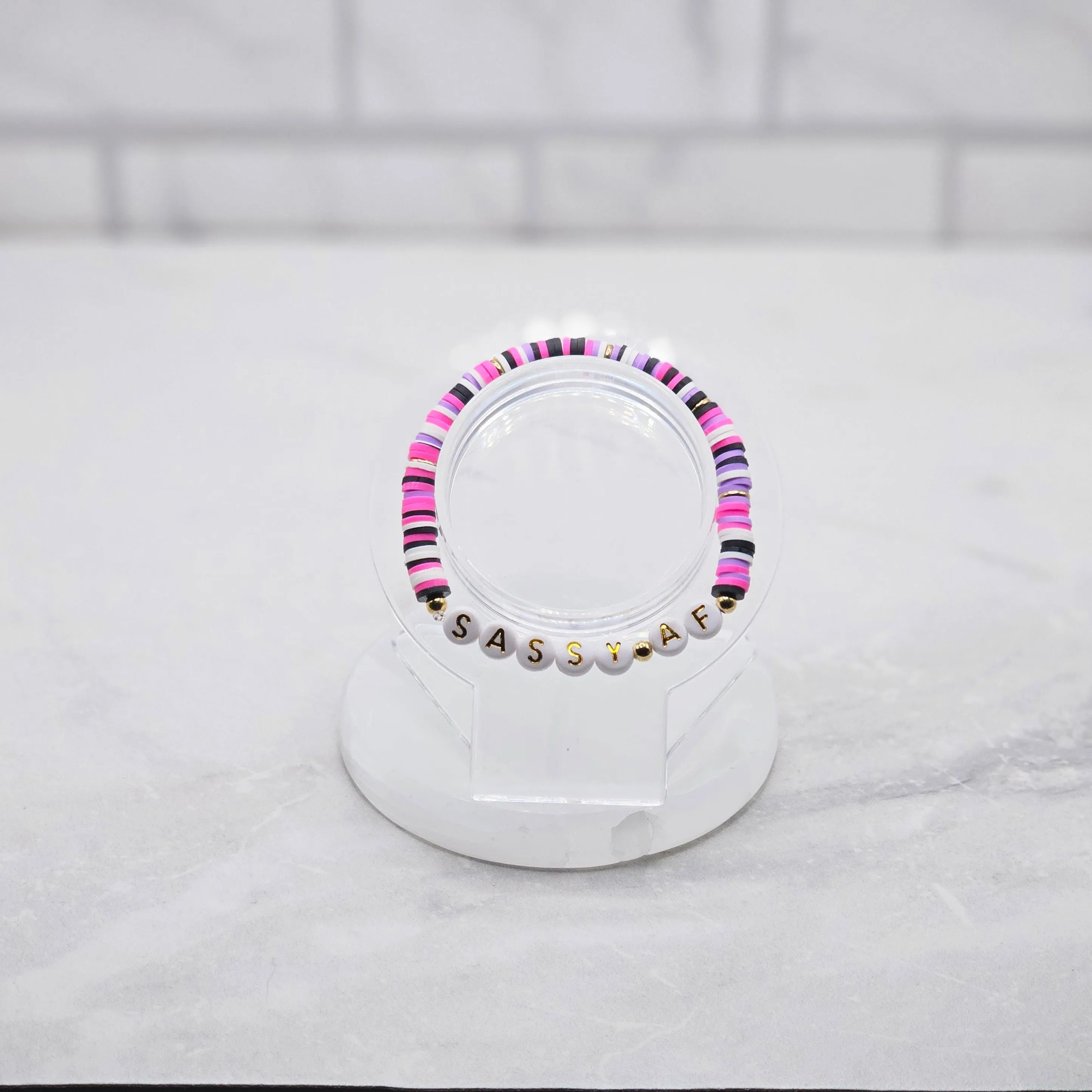 Sassy AF Beaded Word Bracelet - Cute Bracelet Sayings - Stackable Stretch Bracelet
