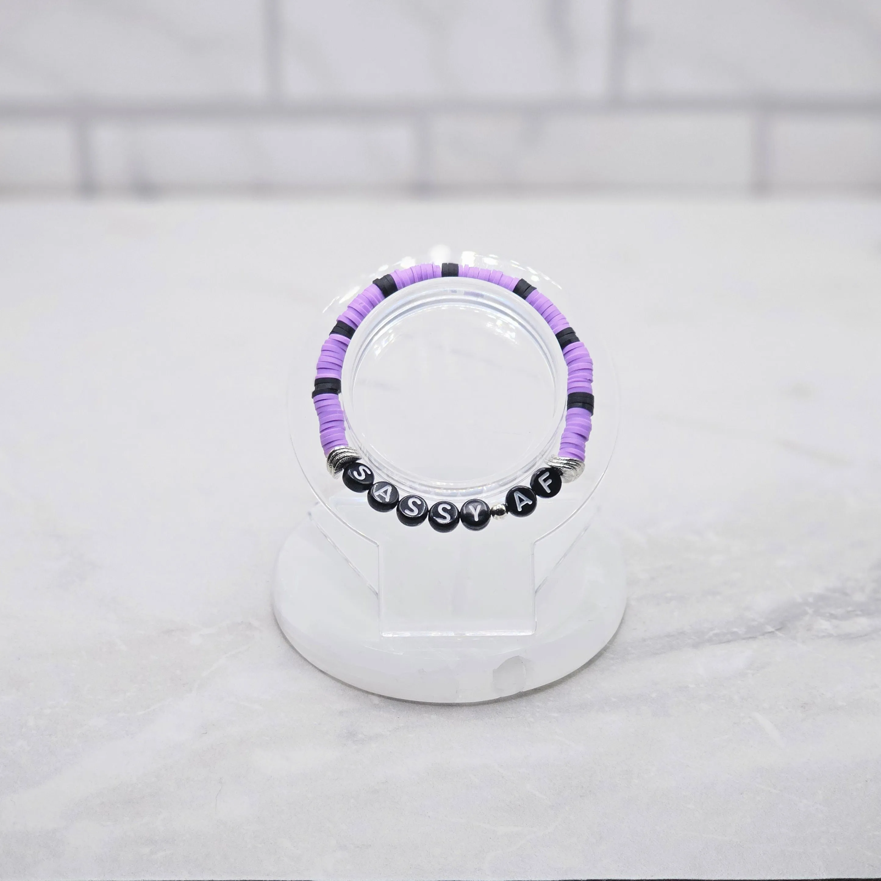 Sassy AF Beaded Word Bracelet - Cute Bracelet Sayings - Stackable Stretch Bracelet