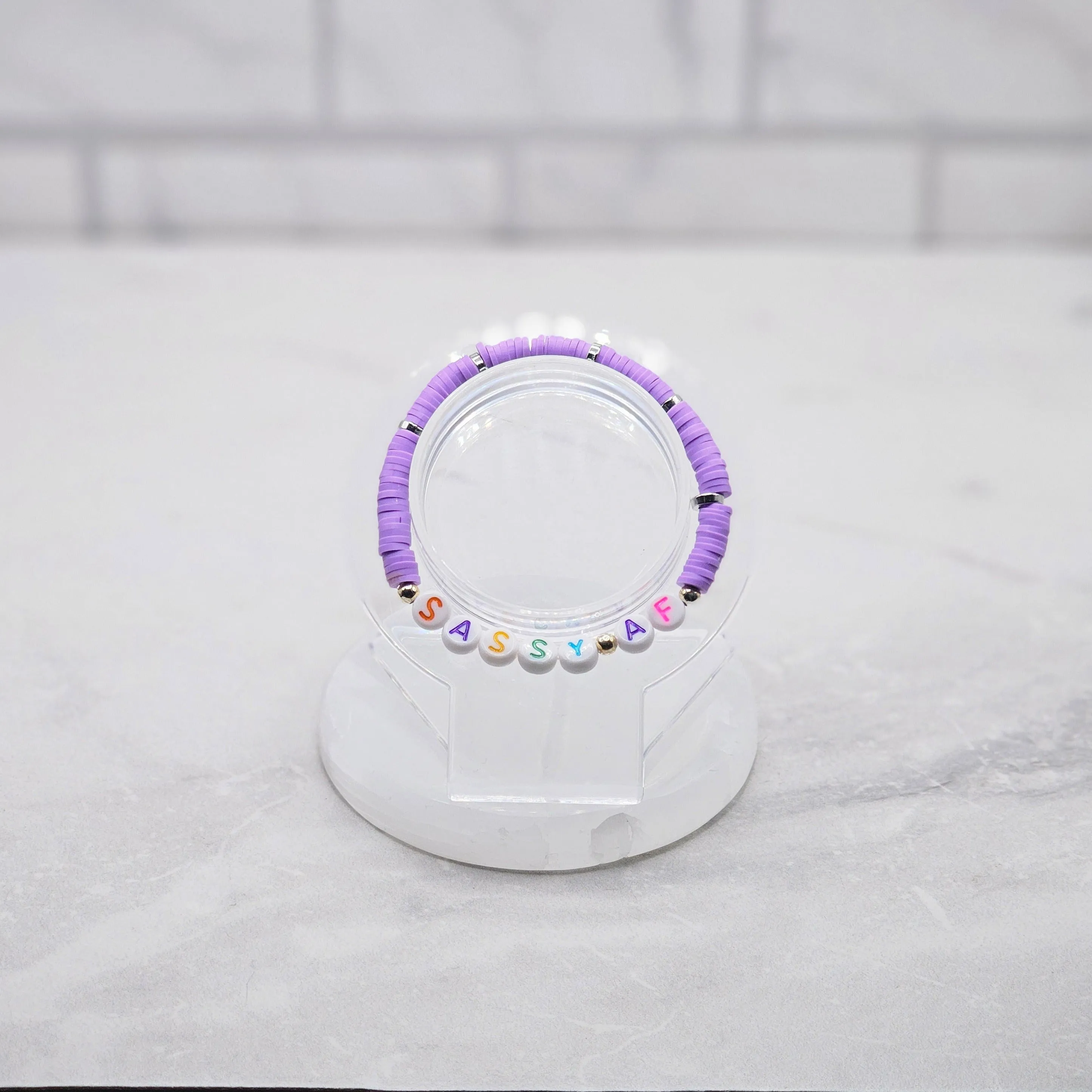 Sassy AF Beaded Word Bracelet - Cute Bracelet Sayings - Stackable Stretch Bracelet