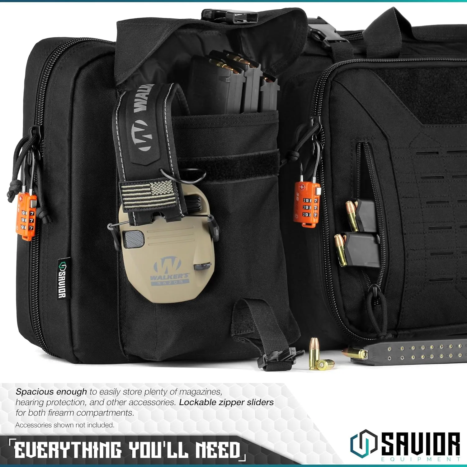 Savior Equipment Urban Warfare Tactical Double Long Gun Bag Case Backpack w/Pistol Handgun Case, Lockable Zipper, Padded Side Carry Strap, Available Length in 36" 42" 46" 51" 55"