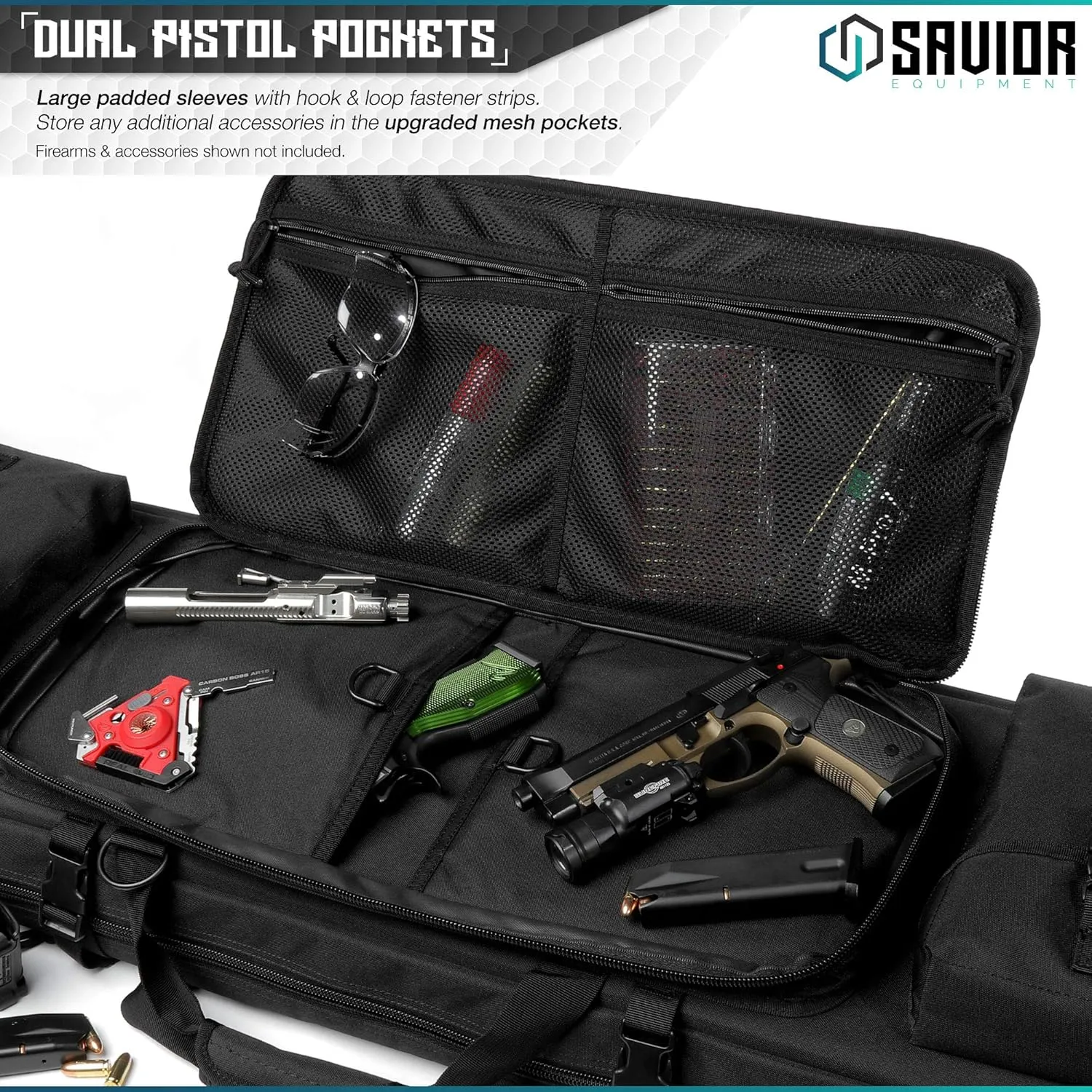 Savior Equipment Urban Warfare Tactical Double Long Gun Bag Case Backpack w/Pistol Handgun Case, Lockable Zipper, Padded Side Carry Strap, Available Length in 36" 42" 46" 51" 55"
