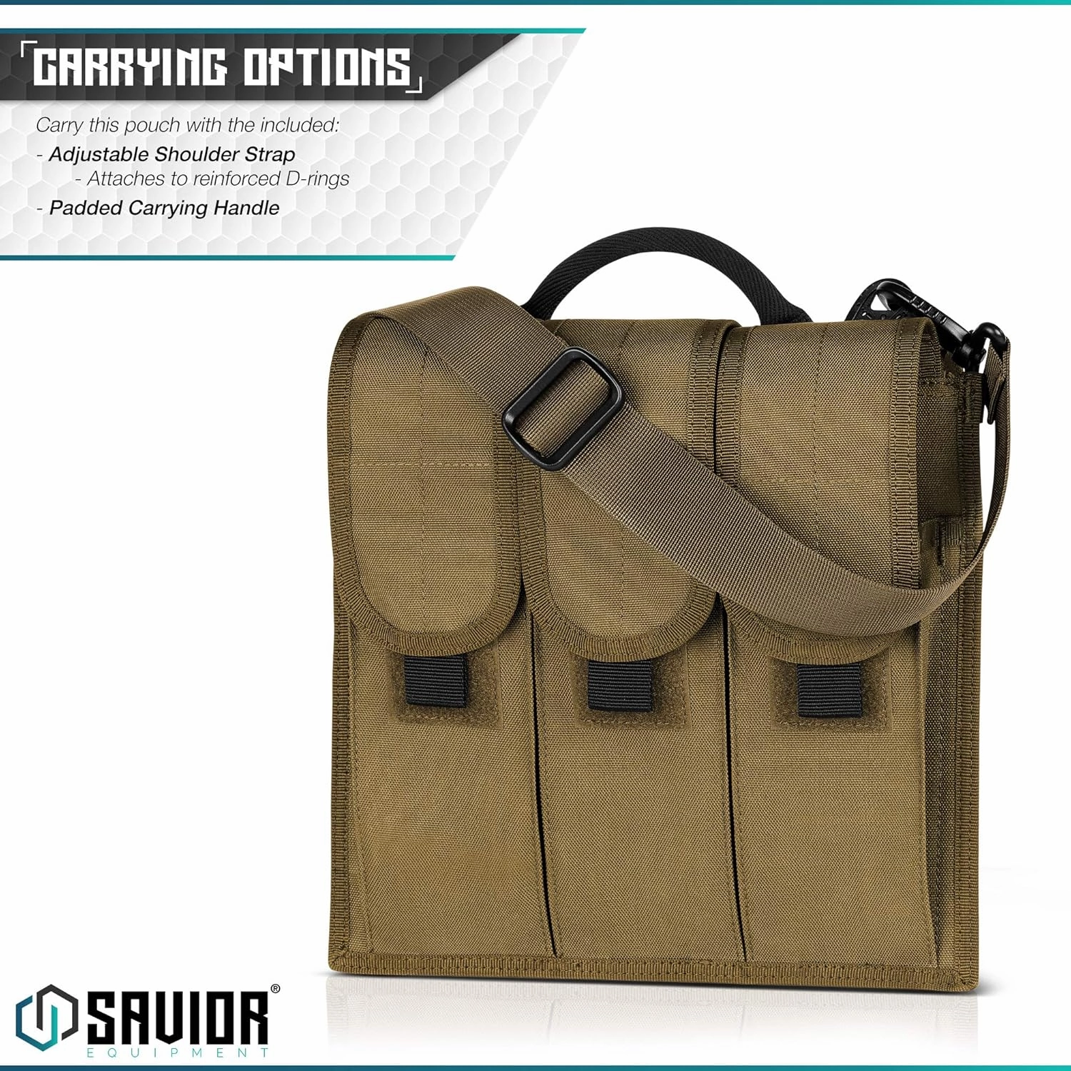 Savior Equipment Tactical Rifle & Pistol Magazine Pouch Carrier for M4 Carbine AR15 AK47 - Up to 6 Extended Mag, Adjustable Padded Shoulder Strap Included