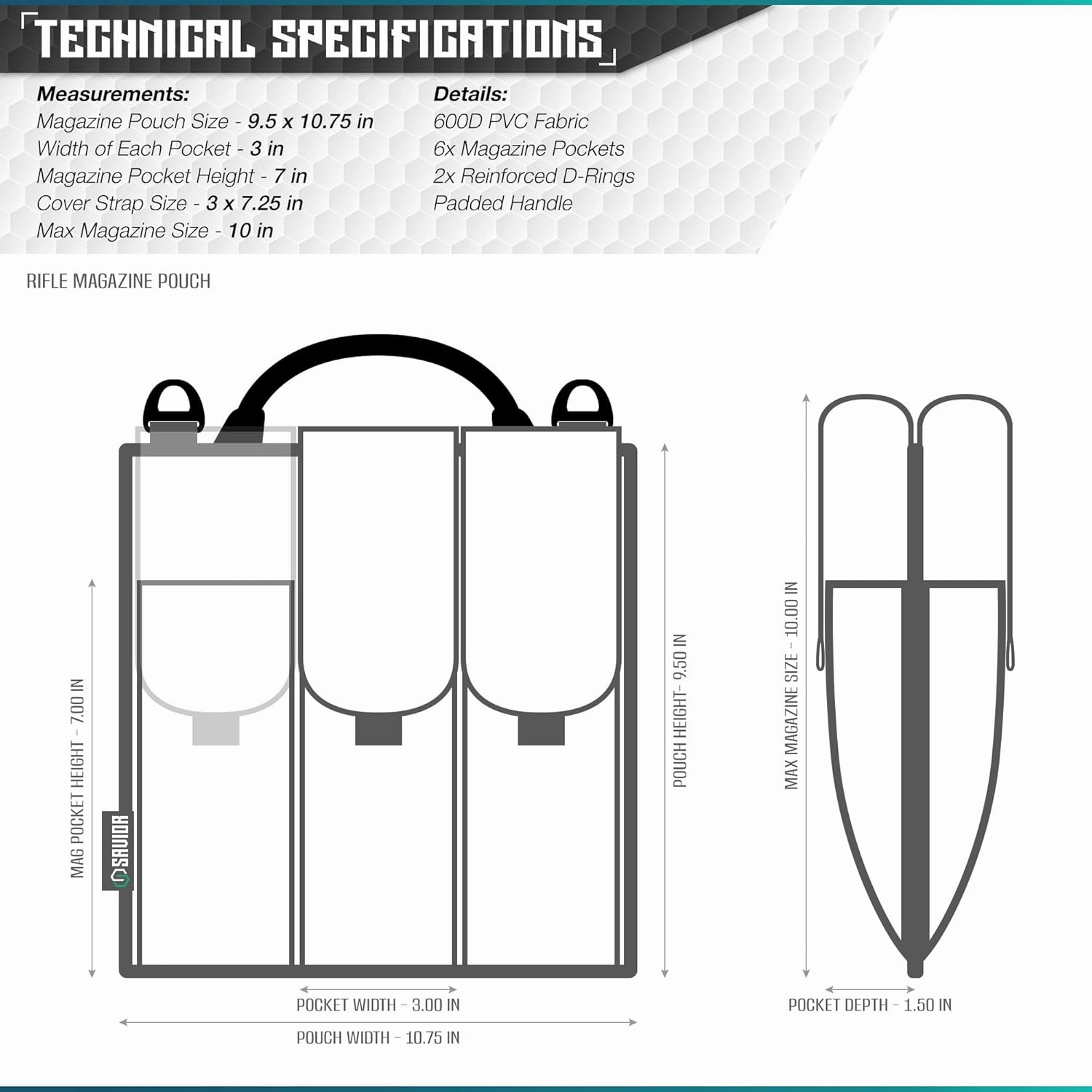 Savior Equipment Tactical Rifle & Pistol Magazine Pouch Carrier for M4 Carbine AR15 AK47 - Up to 6 Extended Mag, Adjustable Padded Shoulder Strap Included