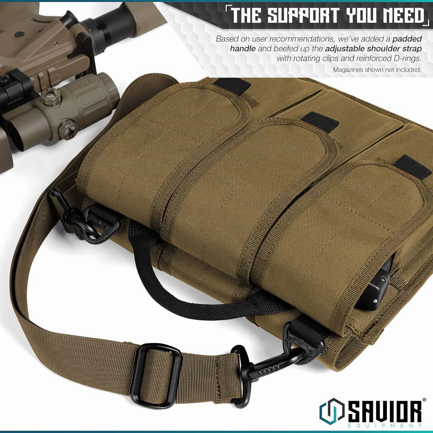 Savior Equipment Tactical Rifle & Pistol Magazine Pouch Carrier for M4 Carbine AR15 AK47 - Up to 6 Extended Mag, Adjustable Padded Shoulder Strap Included
