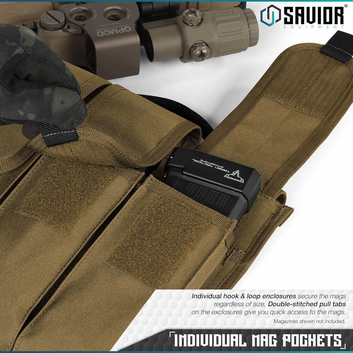 Savior Equipment Tactical Rifle & Pistol Magazine Pouch Carrier for M4 Carbine AR15 AK47 - Up to 6 Extended Mag, Adjustable Padded Shoulder Strap Included