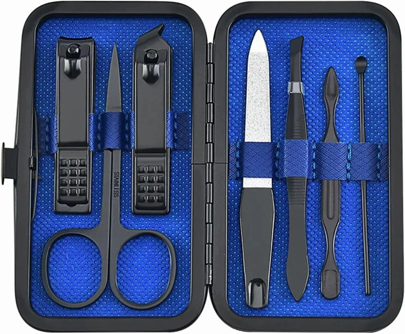 SBTRKT 7/8/9 Pcs Manicure Cutters Nail Clipper Set Stainless Steel Household Pedicure Multifunction Nail Scissors Tool Portable Travel (Color : Blue 7-Piece Set)
