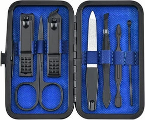 SBTRKT 7/8/9 Pcs Manicure Cutters Nail Clipper Set Stainless Steel Household Pedicure Multifunction Nail Scissors Tool Portable Travel (Color : Blue 7-Piece Set)