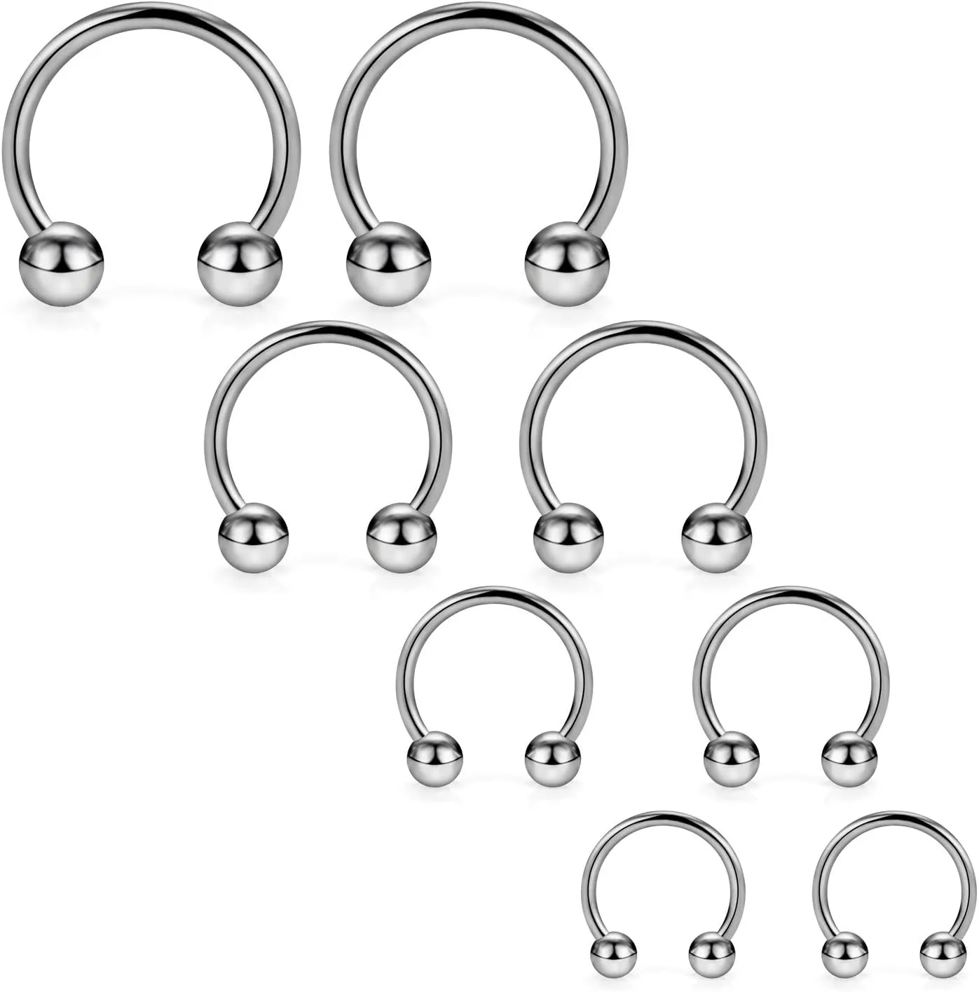SCERRING 2-8PCS 16G G23 Titanium Horseshoe Septum Ring Nose Rings Hoop Helix Daith Cartilage Tragus Earrings Nipple Eyebrow Body Piercing Jewelry 8mm 10mm 12mm 14mm