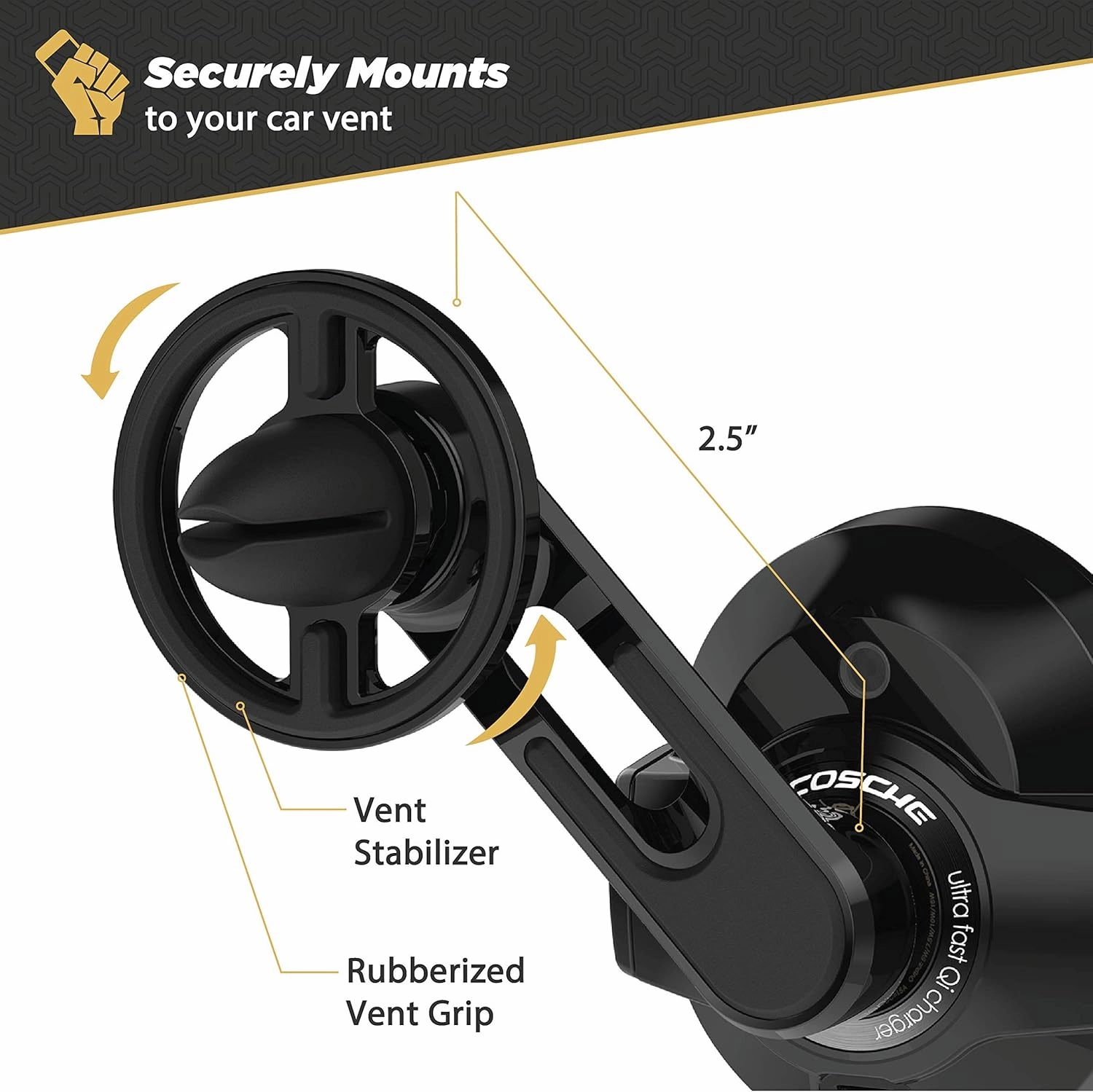 Scosche MGQVP-XTET MagicGrip FreeFlow Autogrip Wireless Charging Vent Phone Mount for Car in Black