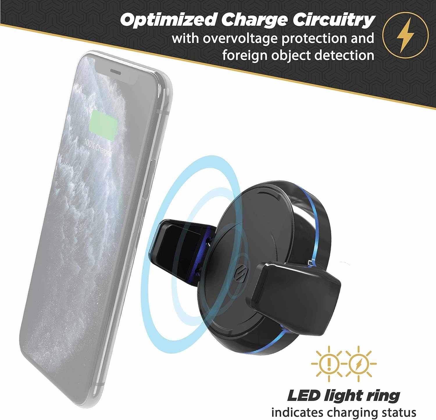 Scosche MGQVP-XTET MagicGrip FreeFlow Autogrip Wireless Charging Vent Phone Mount for Car in Black