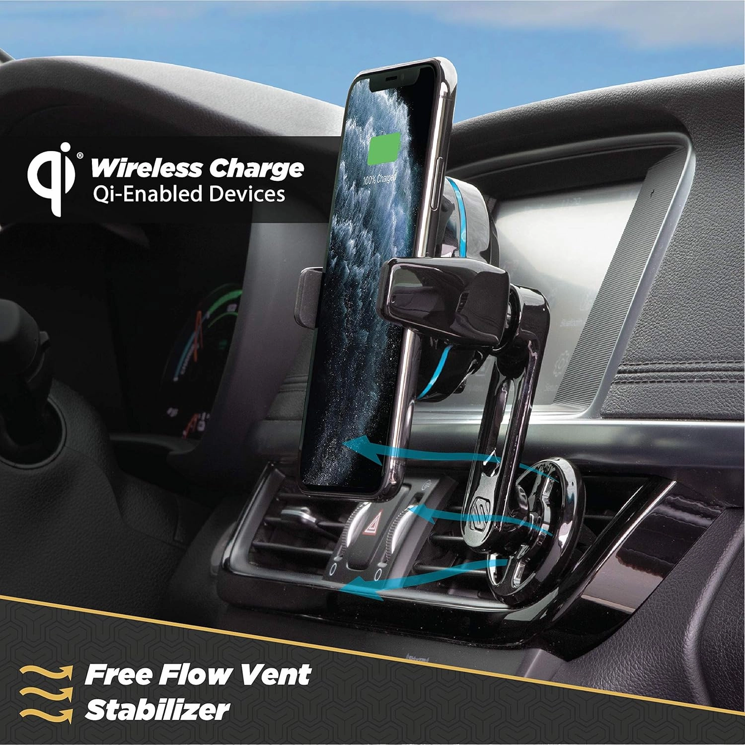 Scosche MGQVP-XTET MagicGrip FreeFlow Autogrip Wireless Charging Vent Phone Mount for Car in Black