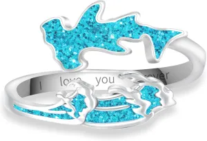 Sea Turtle Starfish/Hammerhead Shark/Orca Killer Whale/Octopus Moonstone/Mermaid Moonstone Open Ring for Women Sterling Silver Adjustable Rings Ocean Rings for Birthday Party Gifts