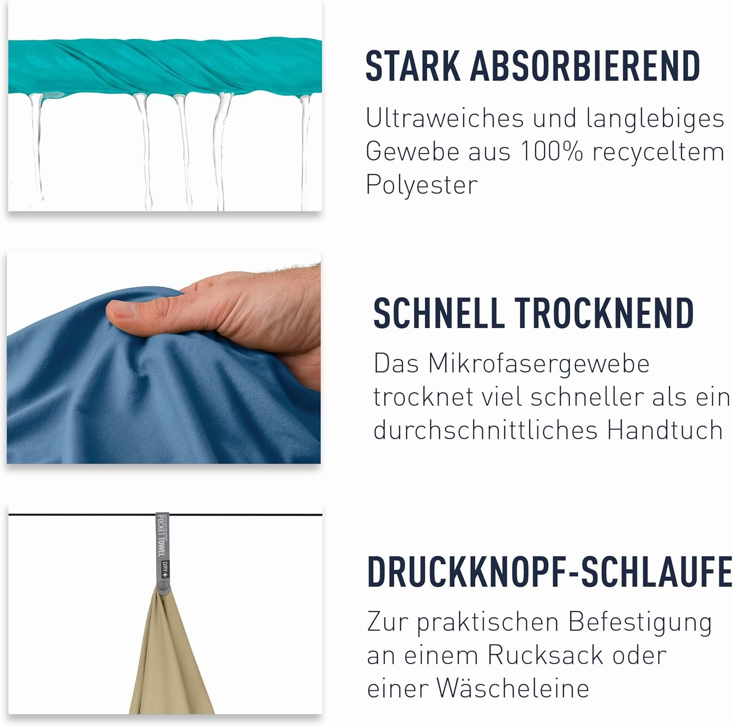 Sea to Summit Portable Pocket Towel for Camping, Gym, and Travel