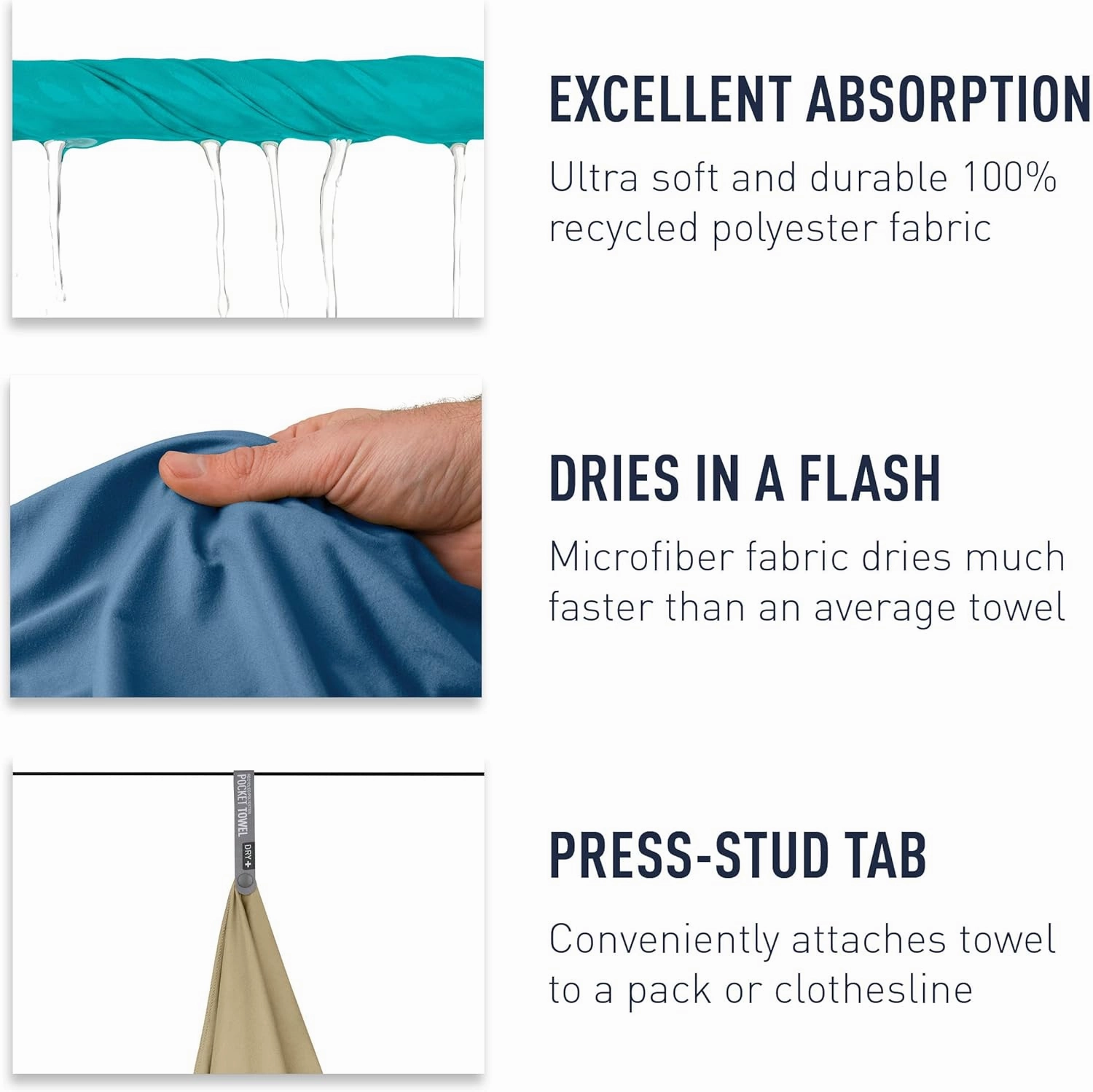 Sea to Summit Portable Pocket Towel for Camping, Gym, and Travel
