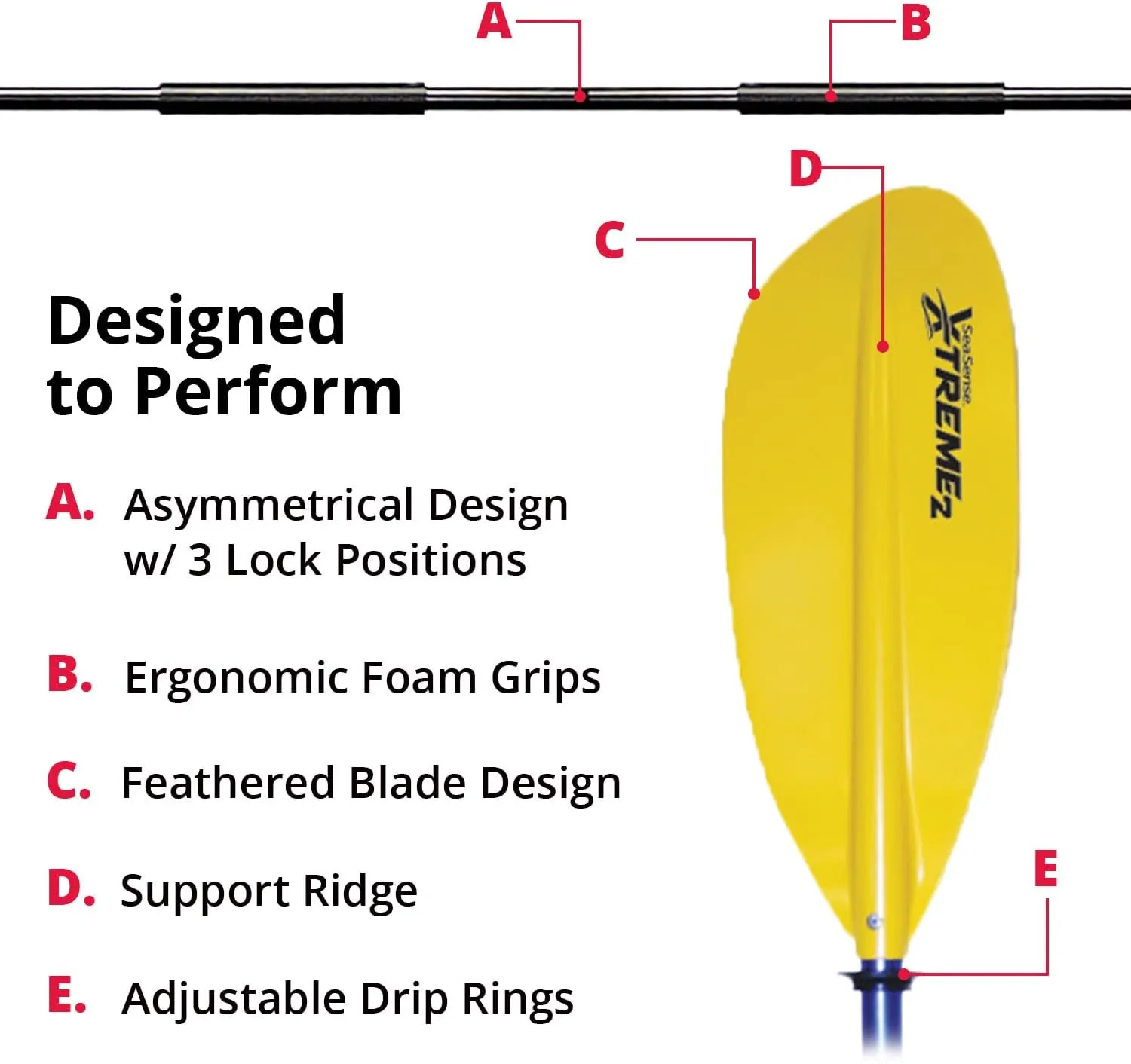 SeaSense Xtreme 2 Kayak Paddle, 84” - Fiberglass Reinforced Nylon Blades, 2-Piece Construction - Great for Sport, Sea, Whitewater, Recreational & Fishing Kayaking
