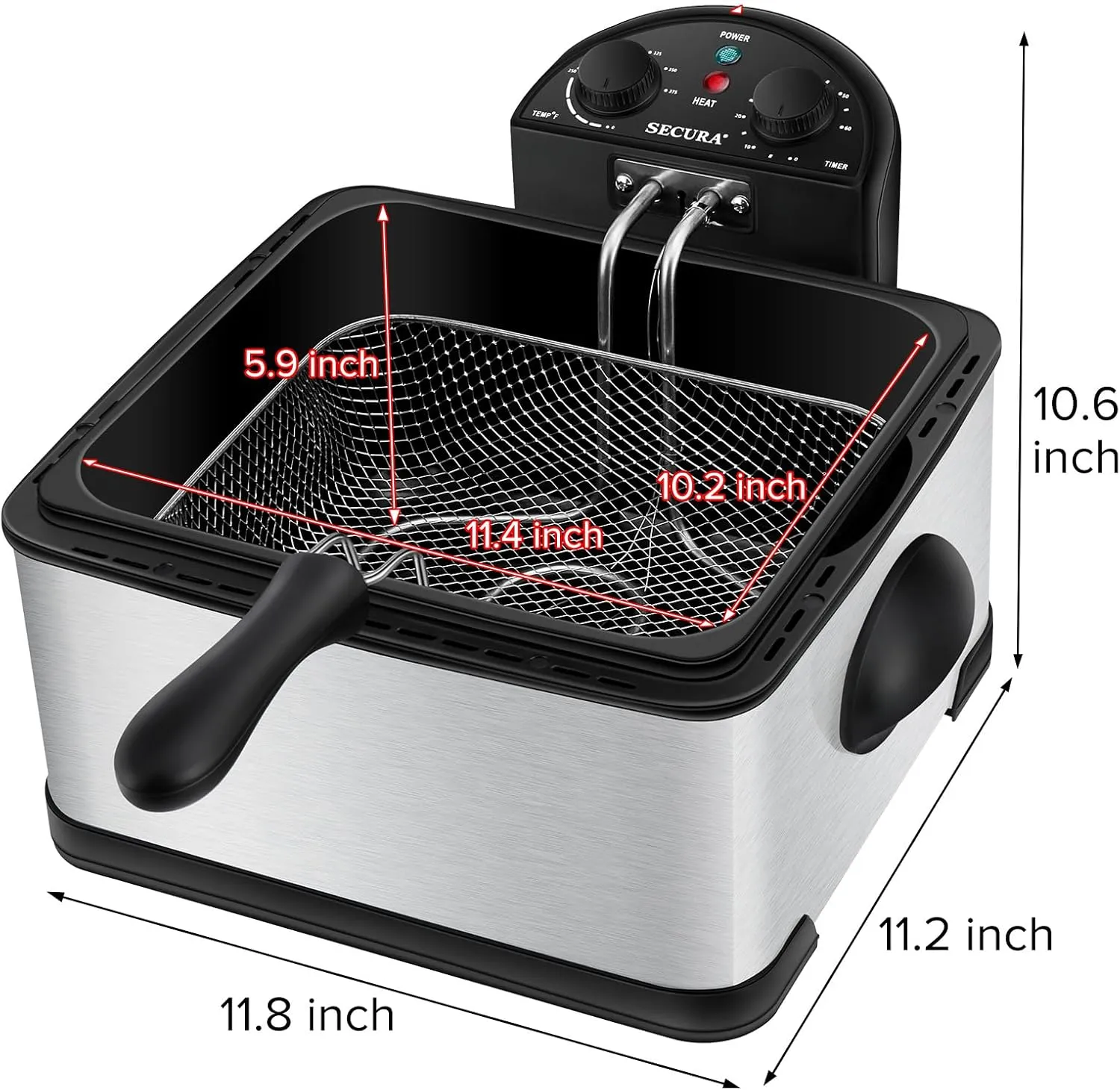 Secura Deep Fryer with 3 Baskets, 21 Cups / 5 Liters Oil Capacity 1700-Watt Stainless-Steel Triple Basket Electric Deep Fryer with Timer Extra Odor Filter, Silver