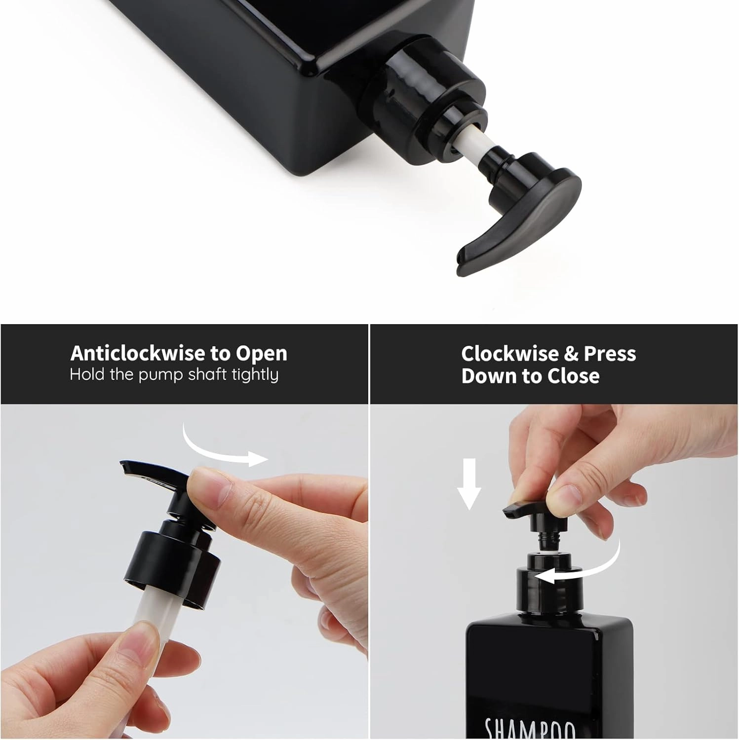 Segbeauty Square Soap Dispenser Black, 3pcs 16.9oz Refillable Shampoo and Conditioner Bottles, 500ml Empty Reusable Plastic Pump Bottle Bathroom Shower Dispenser Set for Body Wash Liquid Gel Lotion