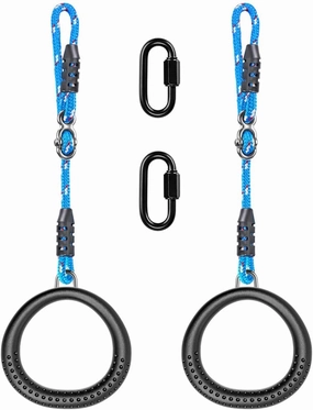 SELEWARE Trapeze Swing Rings, Non-Slip Gymnastic Rings Pull Up Exercise Rings with Adjustable Ropes for Home Gym Playground Ninja Warrior Obstacle Course Training Workout (Black, 2 Pack)