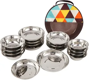 Set Of 17 Rusts Dish Stainless Steel Plates Dinnerwares For Campers And Picnickers Portable Kitchenwares