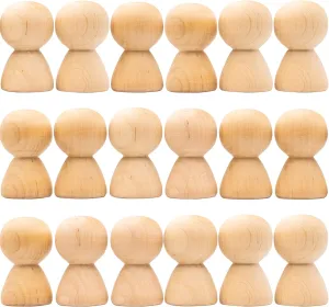 Set of 18 Unfinished 2'' Peg Dolls - DIY Wooden Peg People for Creative Crafts - Unpainted Wooden Figurines