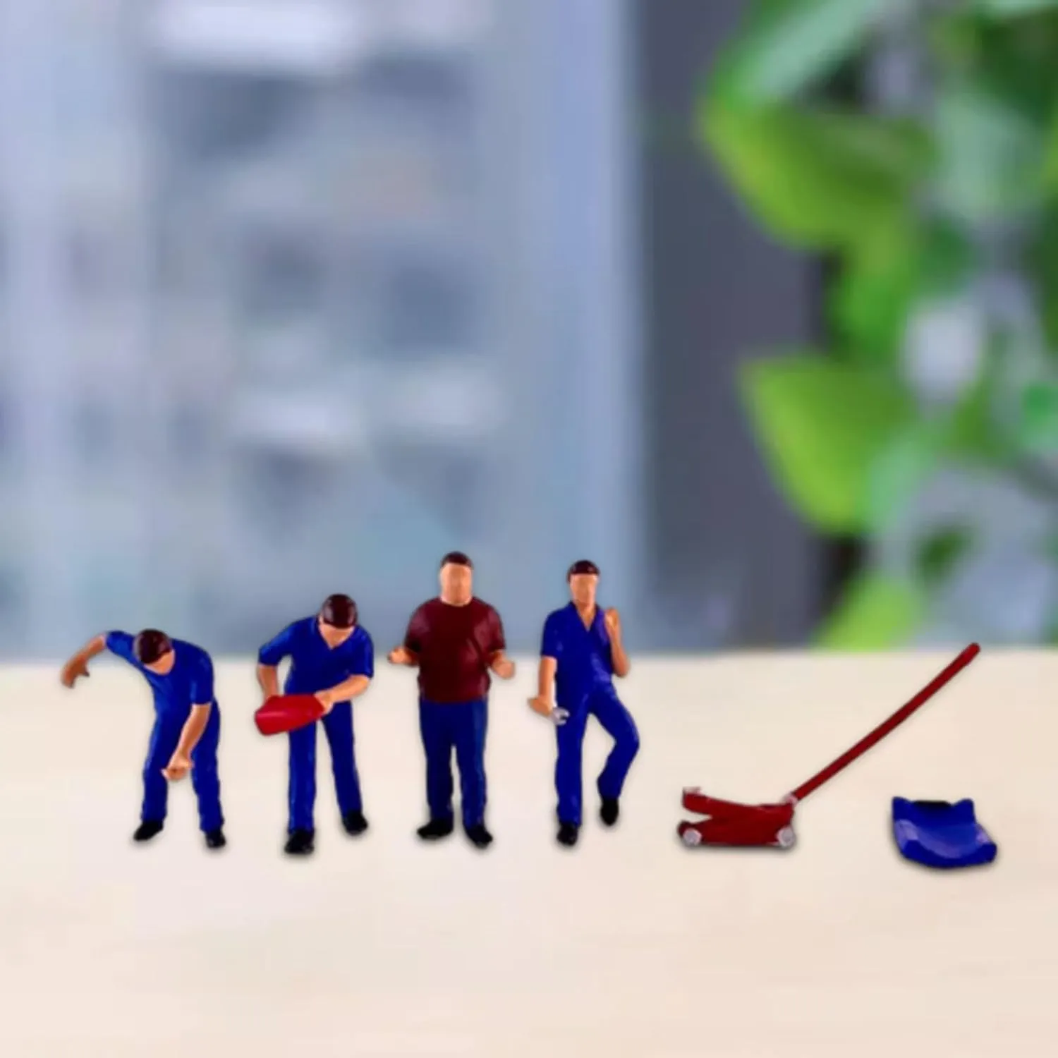 Set of 4 Diorama Figures Miniature Scene Street People Model for Desktop Decor Dollhouse Accessories, Blue