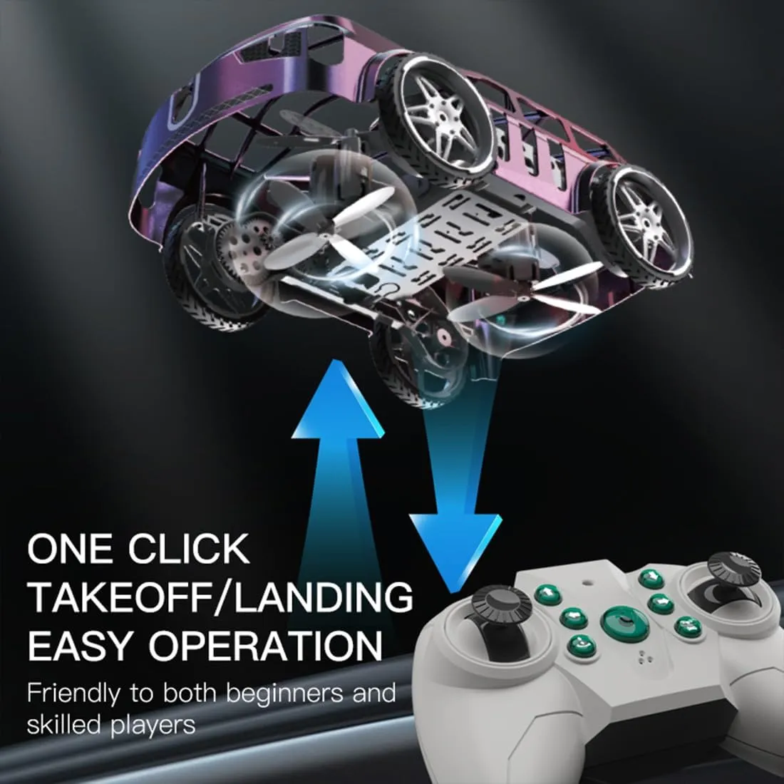 SG900PRO 2-in-1 RC Flying Car That Can Fly, Air-Ground Dual-Mode RC Car with Intelligent Colorful LED Lights (Two Batteries)