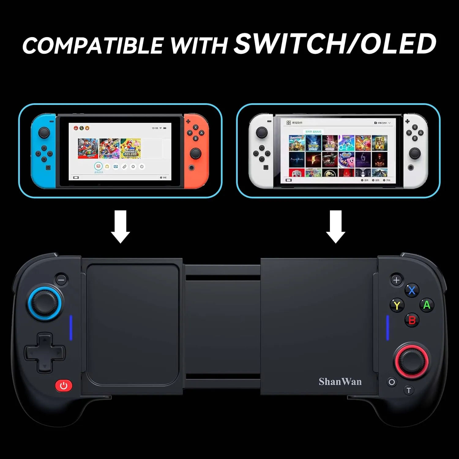 ShanWan Switch Controllers - One-Piece Joypad Replacement Switch OLED, Suitable for Handheld Mode, Adjustable Turbo and Dual Vibration, Ergonomic, 6-Axis Gyro, Compatible Programming Function