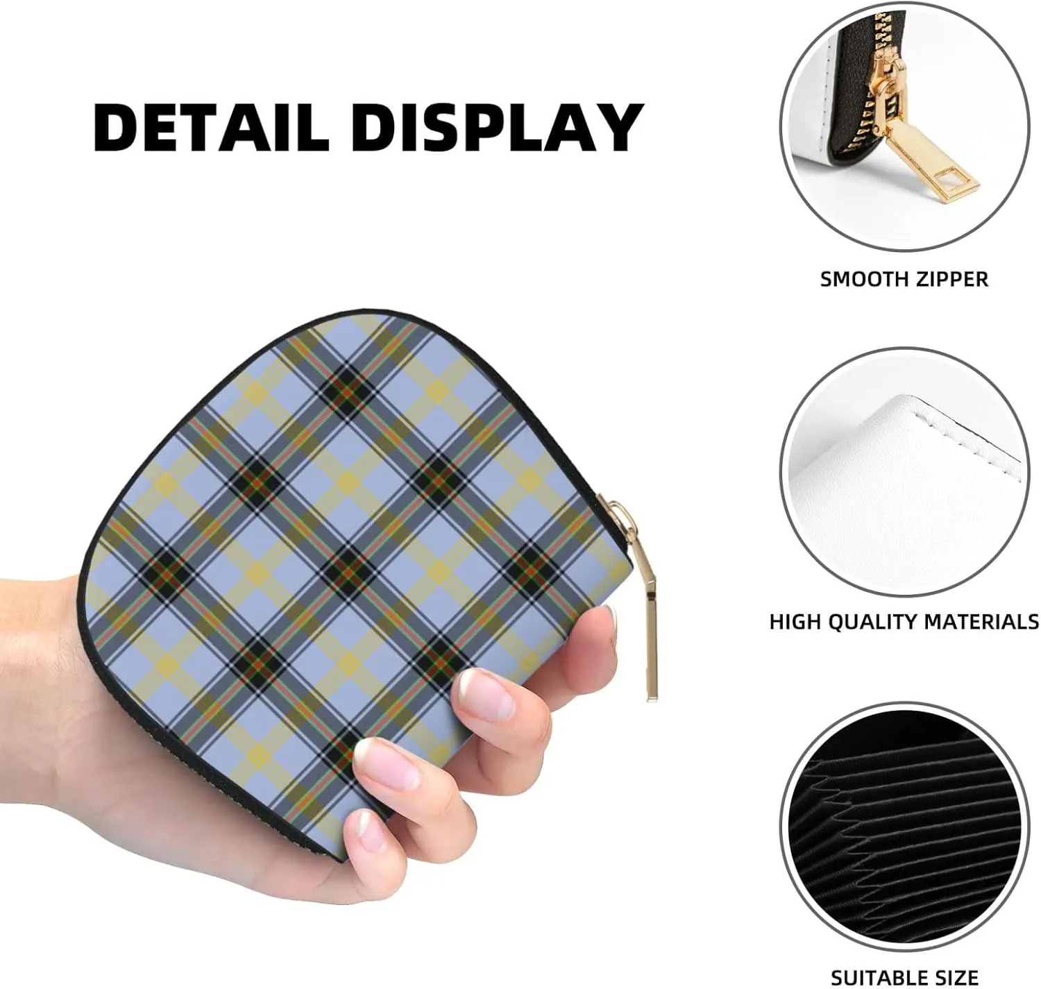 Shell Card Case Bell of the Borders Tartan Small Bag PU Leather Zipper Wallet Credit Card Holder