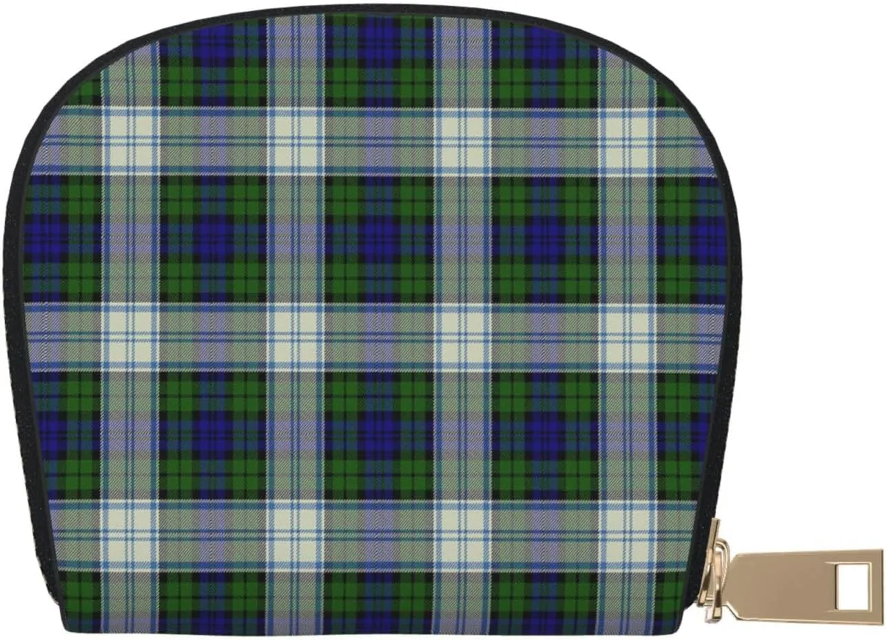 Shell Card Case Black Watch Dress Modern Tartan Small Bag PU Leather Zipper Wallet Credit Card Holder