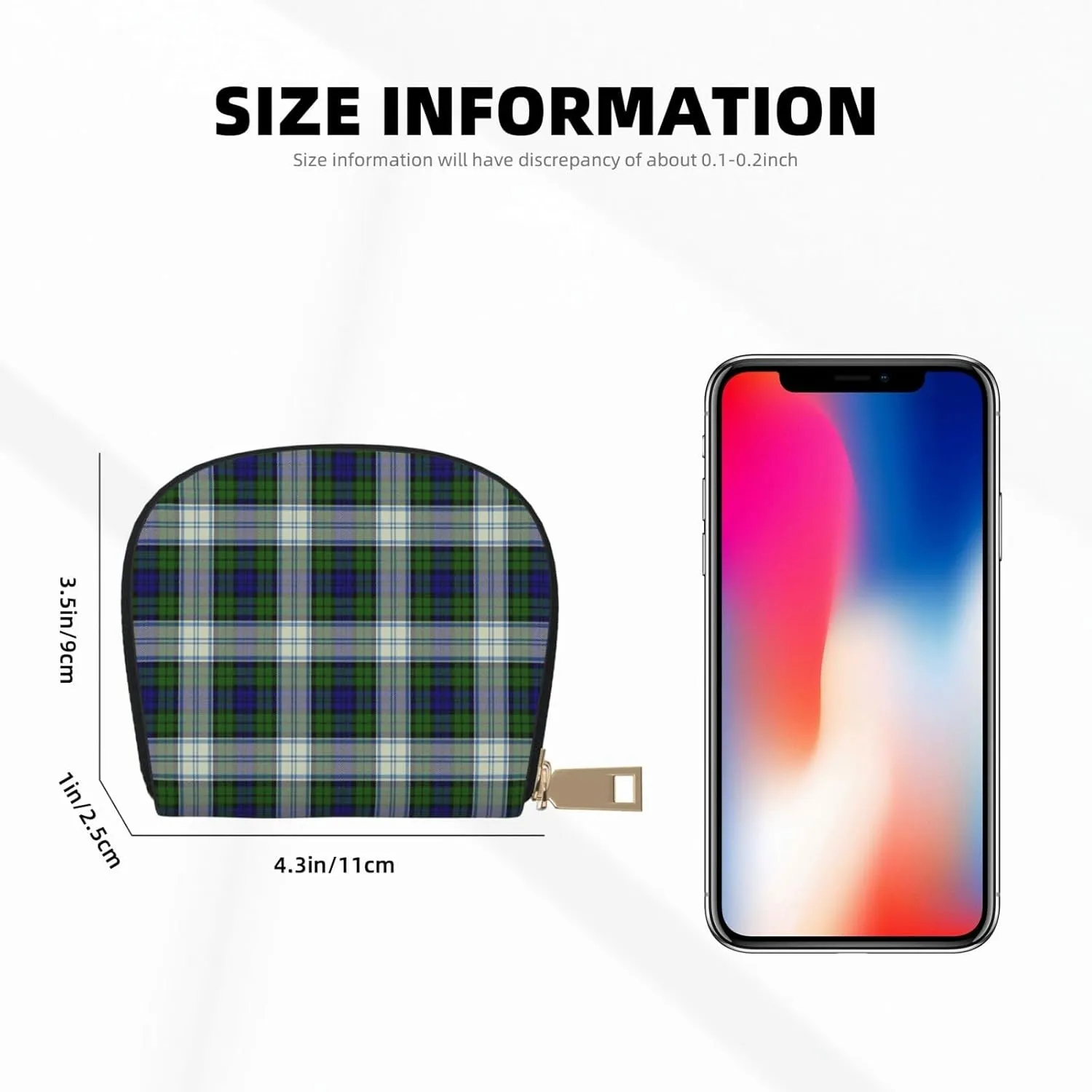 Shell Card Case Black Watch Dress Modern Tartan Small Bag PU Leather Zipper Wallet Credit Card Holder