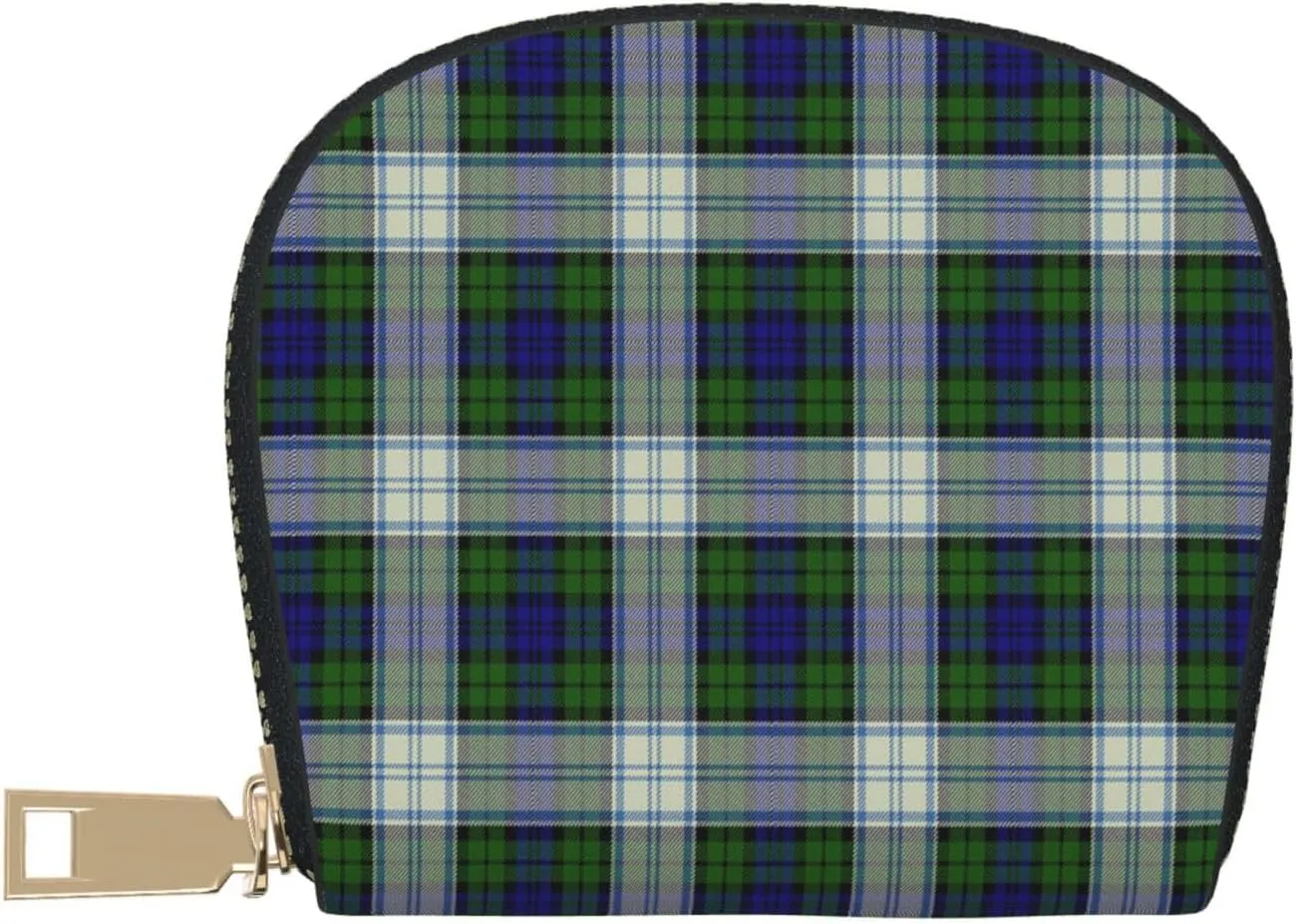Shell Card Case Black Watch Dress Modern Tartan Small Bag PU Leather Zipper Wallet Credit Card Holder