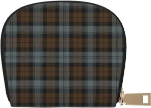 Shell Card Case Black Watch Weathered Tartan Small Bag PU Leather Zipper Wallet Credit Card Holder