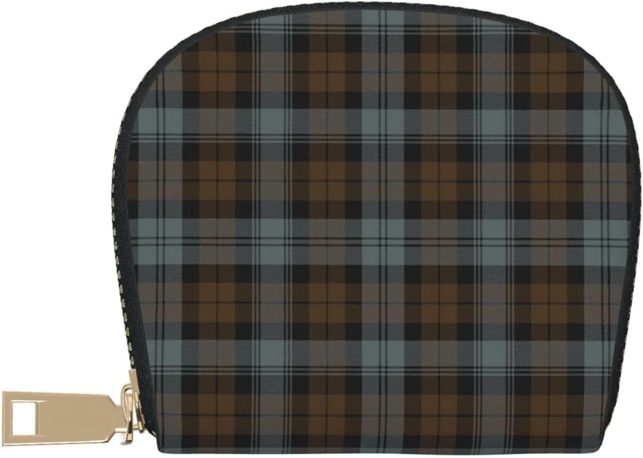 Shell Card Case Black Watch Weathered Tartan Small Bag PU Leather Zipper Wallet Credit Card Holder