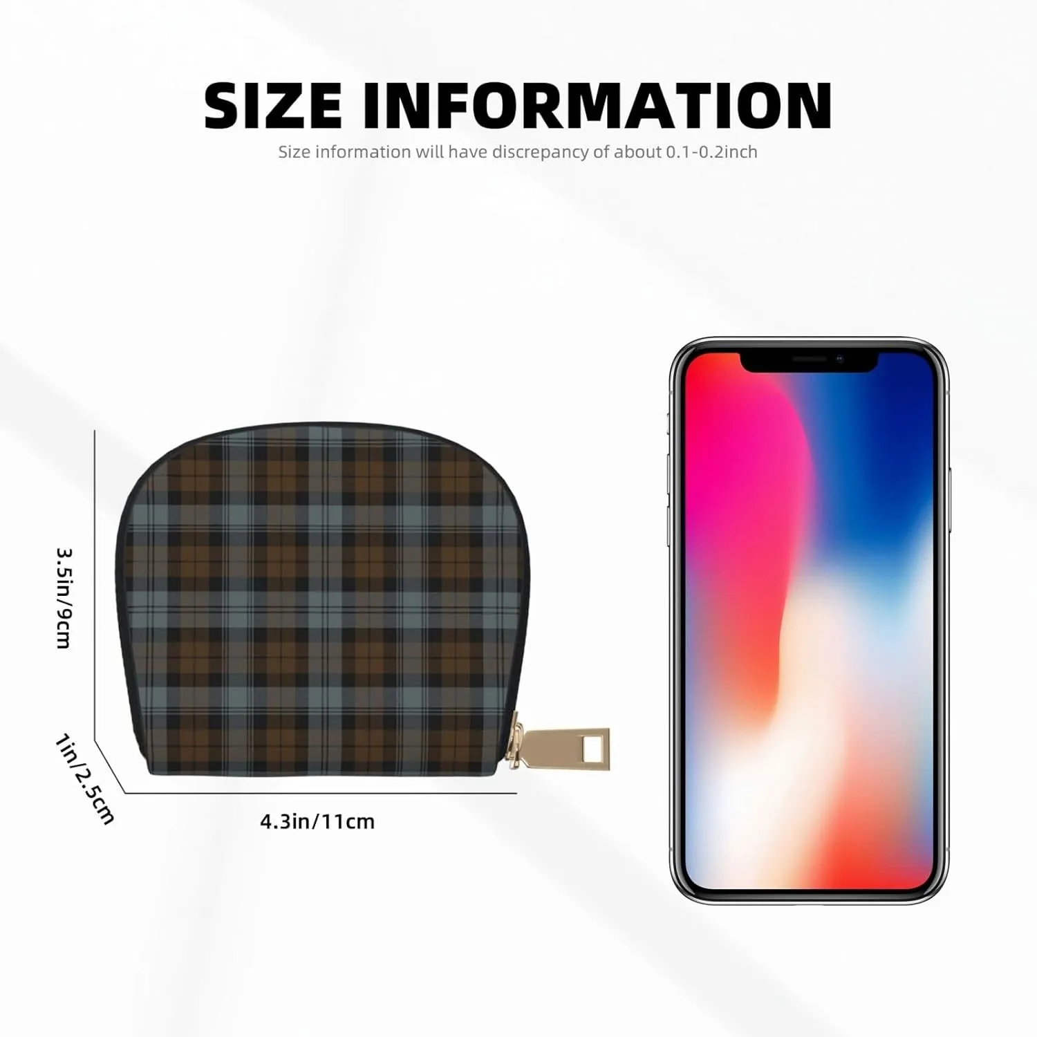 Shell Card Case Black Watch Weathered Tartan Small Bag PU Leather Zipper Wallet Credit Card Holder