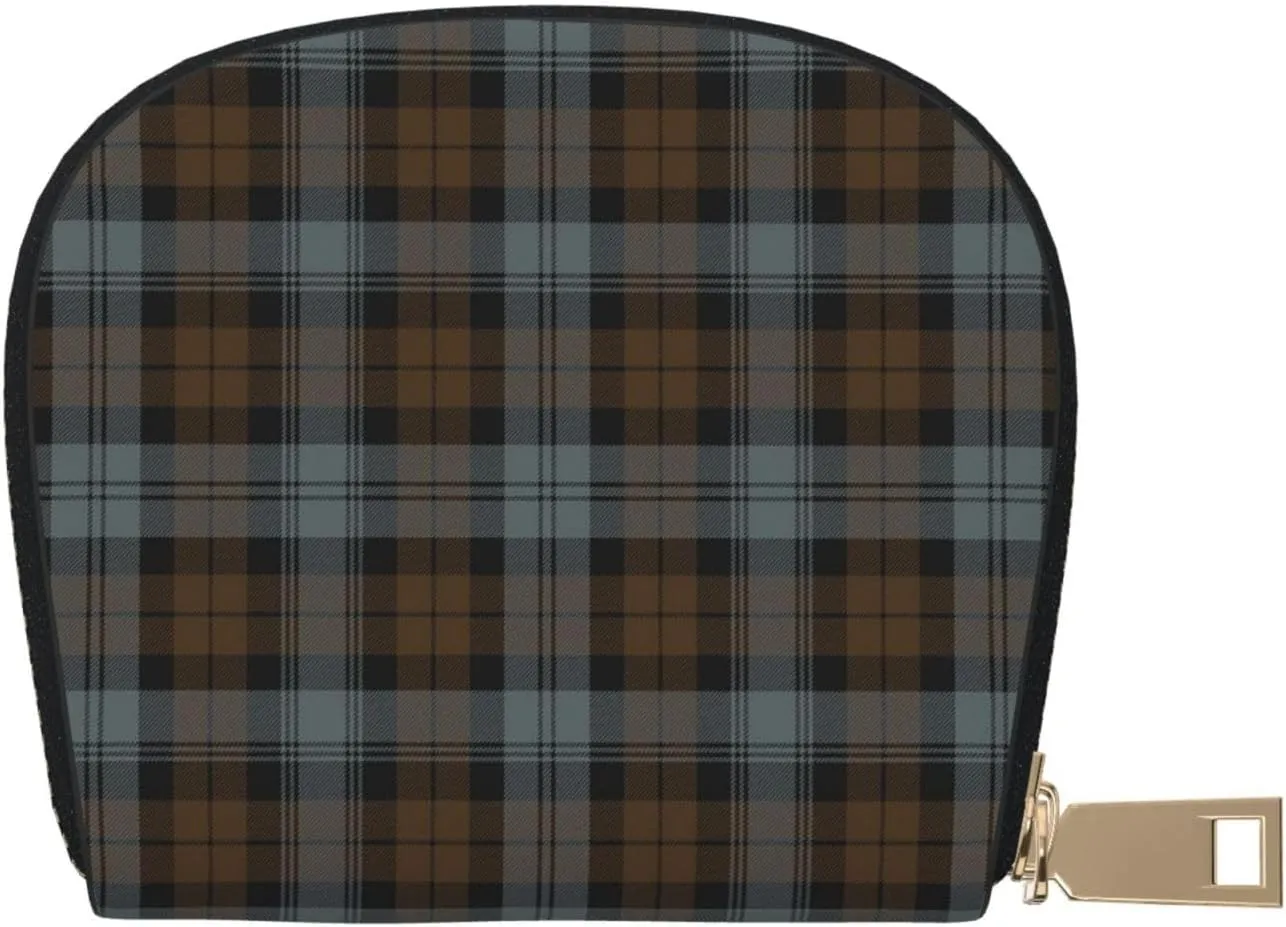 Shell Card Case Black Watch Weathered Tartan Small Bag PU Leather Zipper Wallet Credit Card Holder