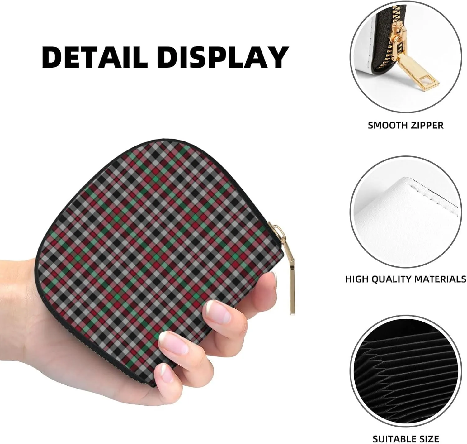 Shell Card Case Borthwick Tartan Small Bag PU Leather Zipper Wallet Credit Card Holder