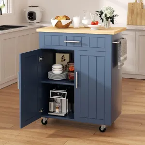 Shintenchi Kitchen Island cart with Storage, Portable Bar Cabinet on Wheels, Rolling Microwave Cart Side Table with Workstation for Kitchen, Dinning Room, Blue