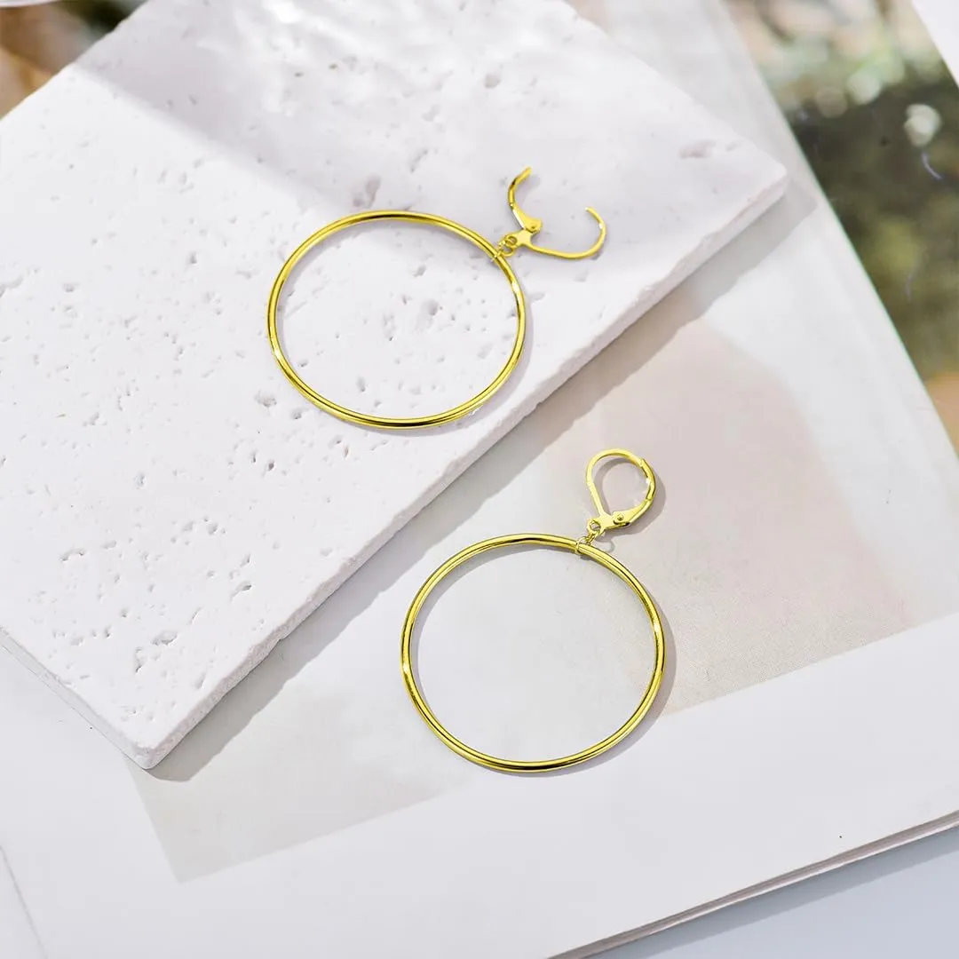 Silver Large Big Round Circle Hoop Dangle Drop Earrings for Women Hypoallergenic 40 50 60 70MM